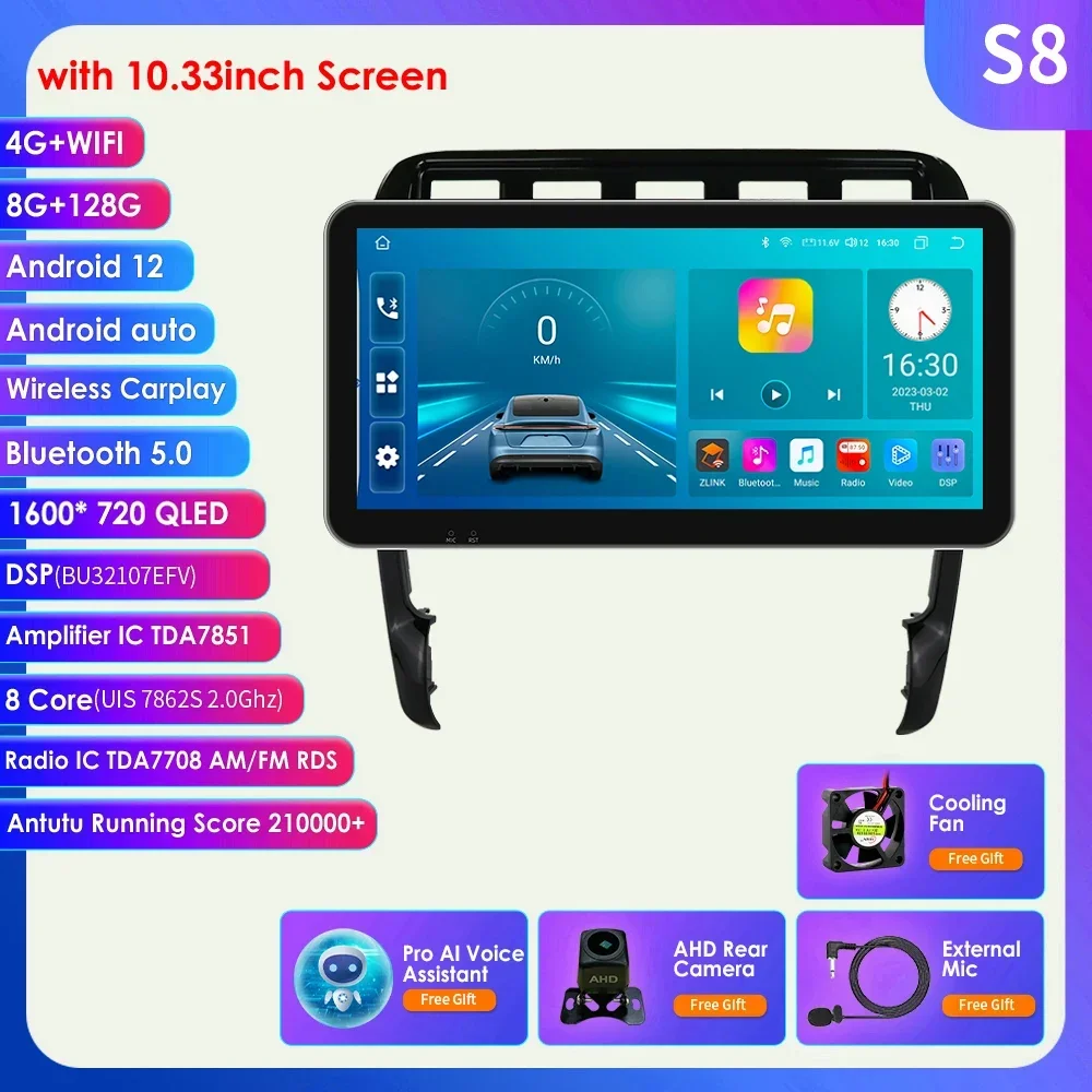 Hizpo 10.33 "Auto Multimedia Speler Android 14 voor Porsche Cayenne 1 2002-2010 Carplay Scherm 2 Din Navi GPS RDS Stereo Head Unit