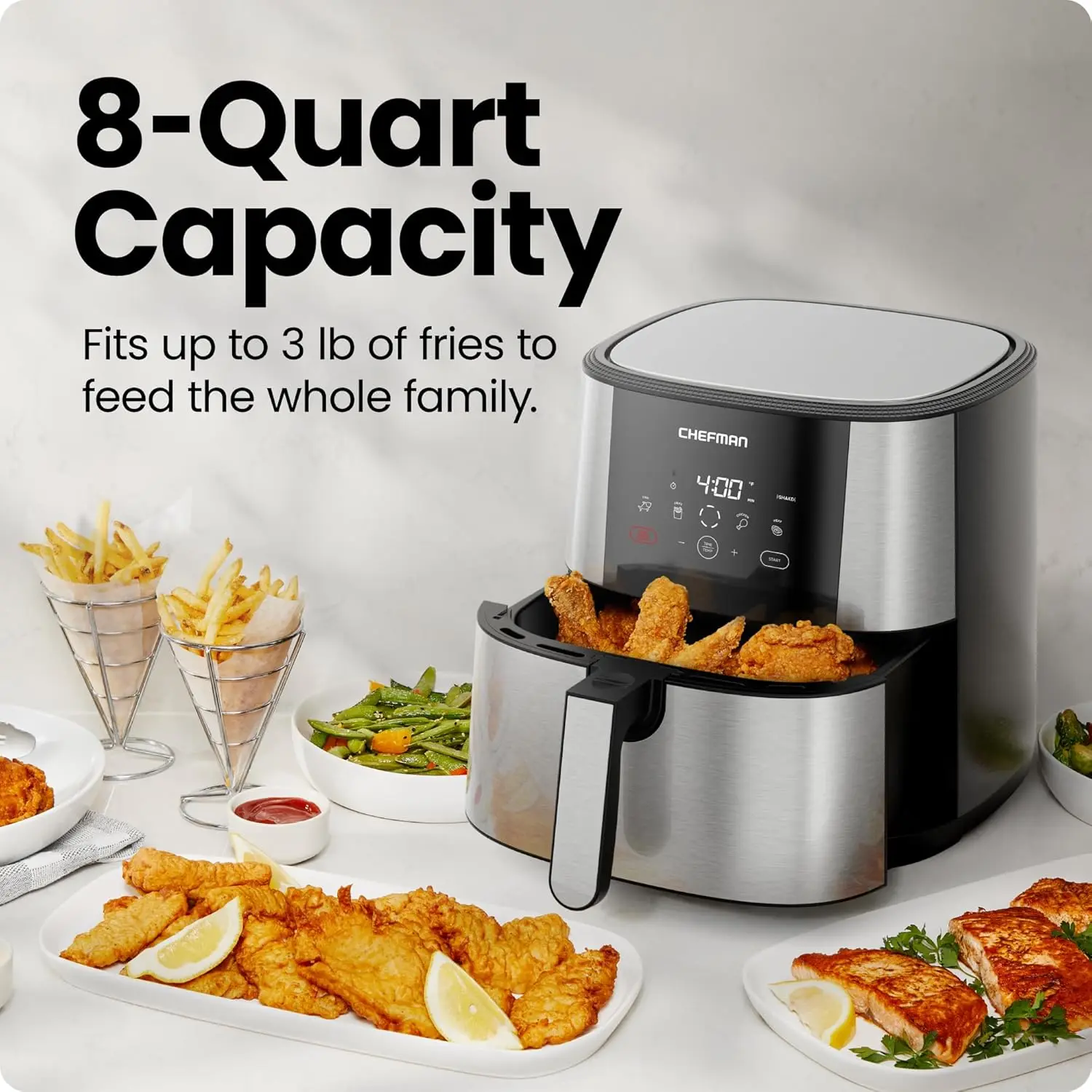 Chefman TurboFry® Touch Air Fryer, XL 8-Qt Family Size, One-Touch Digital Control Presets, French Fries, Chicken, Meat, Fish