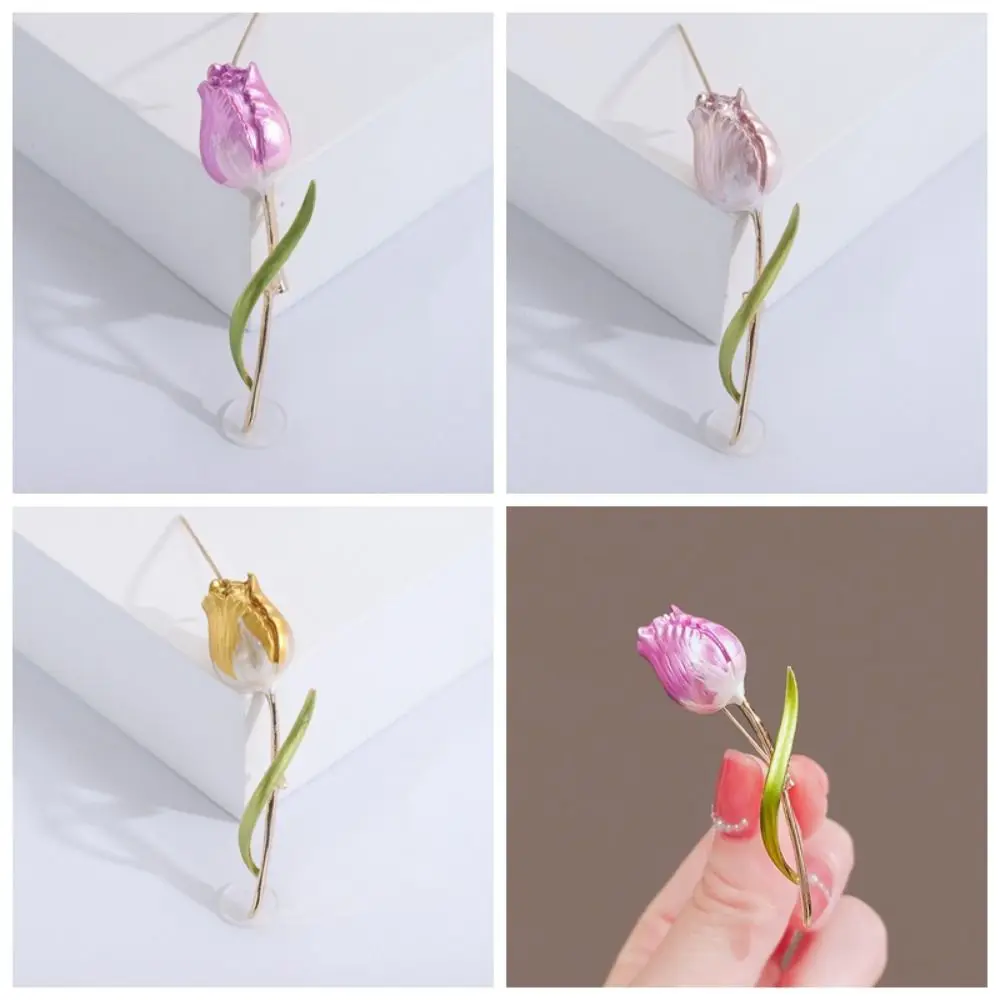 Romantic Enamel Purple Tulip Brooch Alloy Oil Drop Floral Elements Korean Style Party