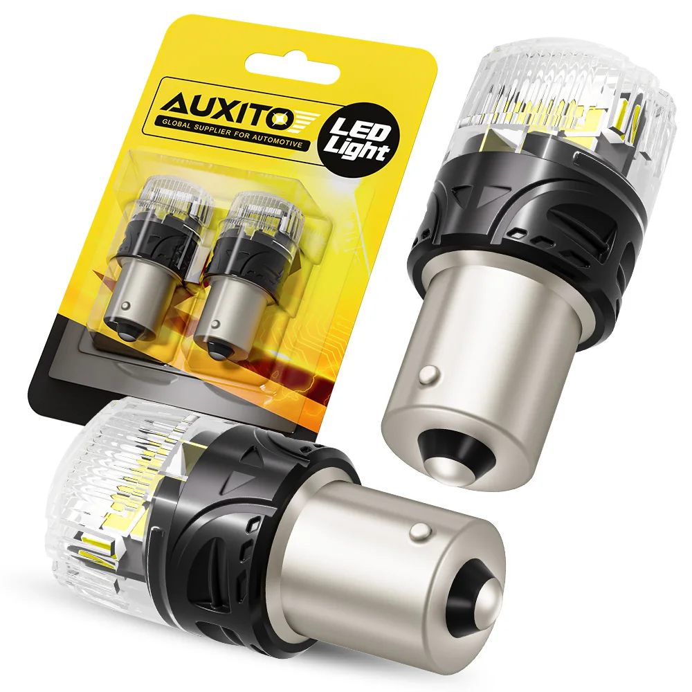AUXITO 2 قطعة 1156 Ba15s P21 LED الذيل عكس مصابيح كهربائية مع غطاء واضح 6500 كيلو الأبيض ل DRL الفرامل مصباح قيادة 1500LM 12 فولت