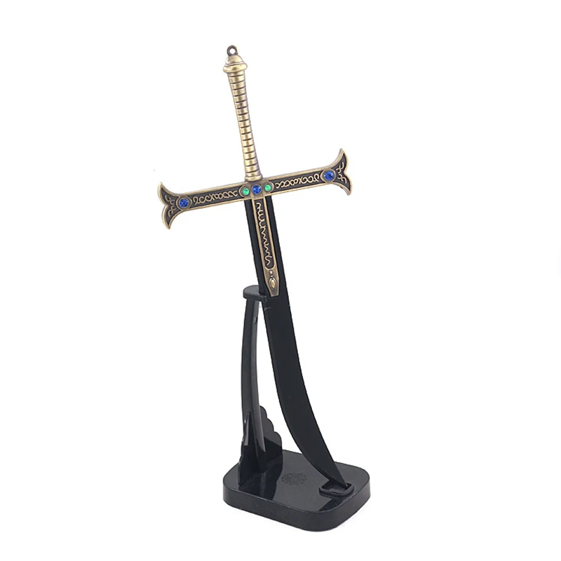 24 centimetri Notte Dracule Mihawk Croce Spada OP Anime Periferiche Tutto In Metallo Lama Nera Modello di Spada Casa Ornamento Giocattolo per I Bambini Del Ragazzo