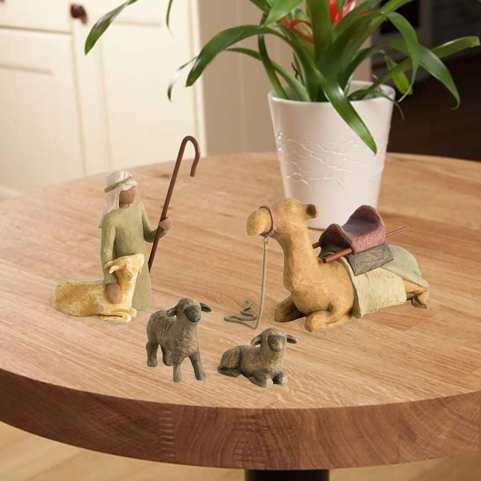 4pcs religious Nativity horse trough group ornaments shepherd and stable animal resin crafts home desktop ornaments