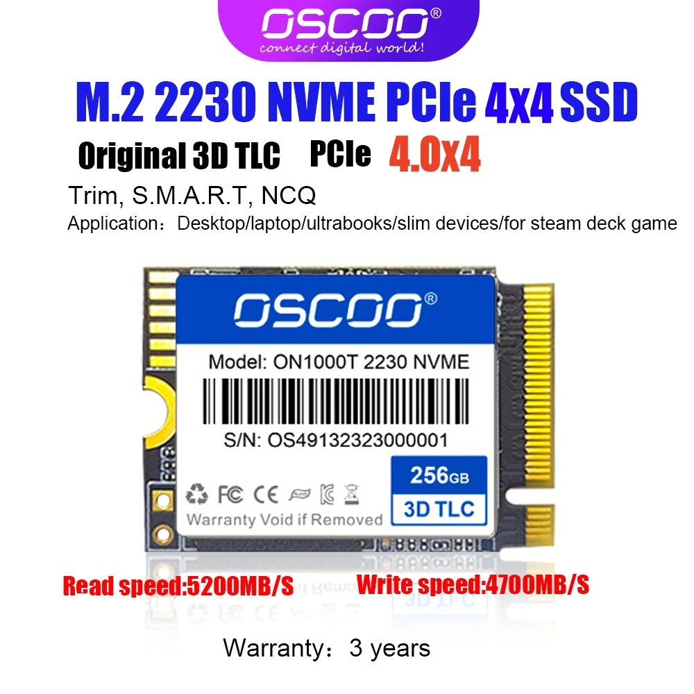 OSCOO Mini 1TB M.2 2230 NVMe PCIe x4 Gen4 SSD 512GB 256GB Support for Mini Pc Hard Drives 2230 for Steam Deck