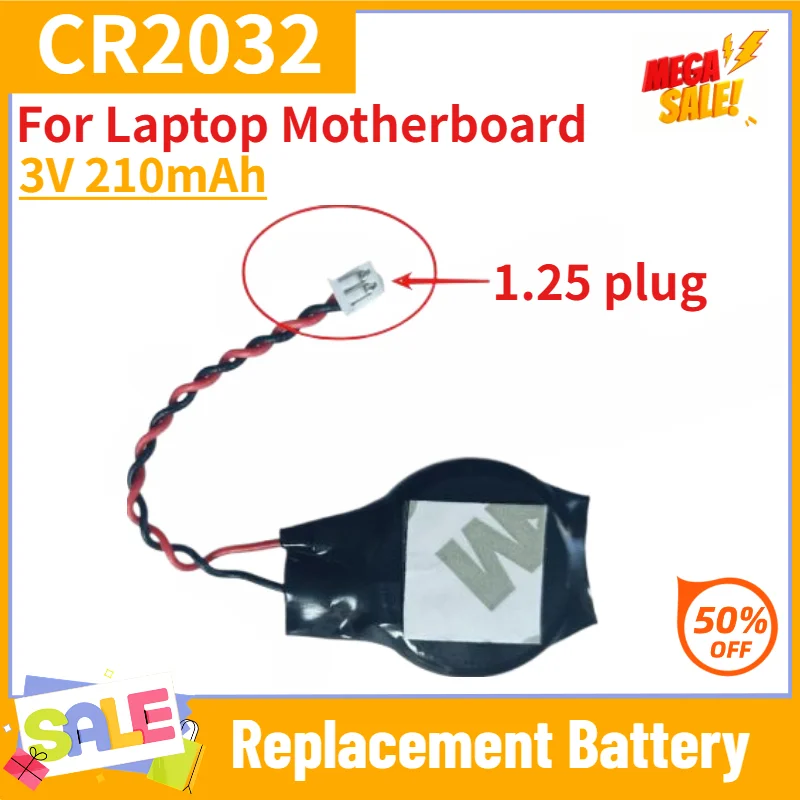 10Pcs CR2032 Coin‑Cell Lithium Battery with 1.25‑pin Connector Cable 3V 210mAh for Laptop Motherboard