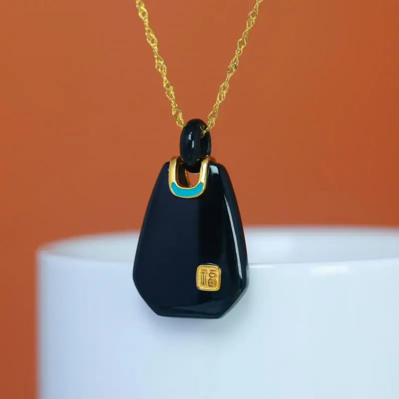 Genuine China Nephrite Stone Black Hetian Jade Blank Pendant 925 Silver Necklace Women Certified Jewelry For Girlfriend Gifts