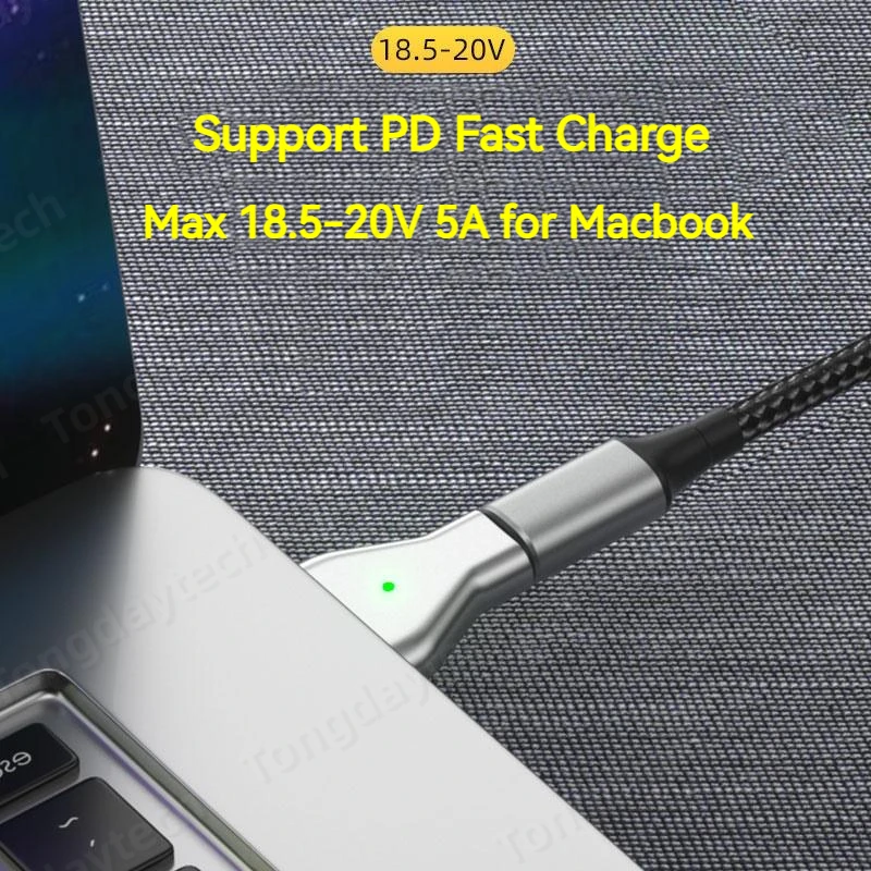 Alumínio USB Tipo C Adaptador PD Magnético, Indicador LED, Carregamento Rápido, Conversor de Ficha Magnética, Magsafe 1 2 MacBook Air Pro, 100W