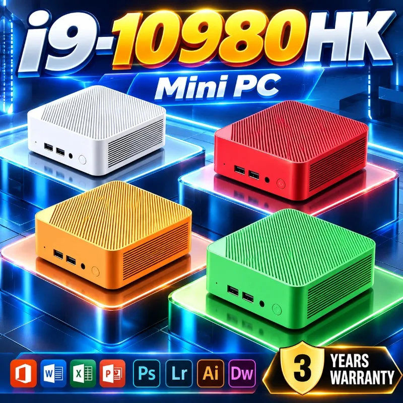Mini PC Intel i9-10980HK Multi-use Desktop, NVMe SSD 16GB RAM, Triple 4K WiFi6, Silent Cooling Media Workstation