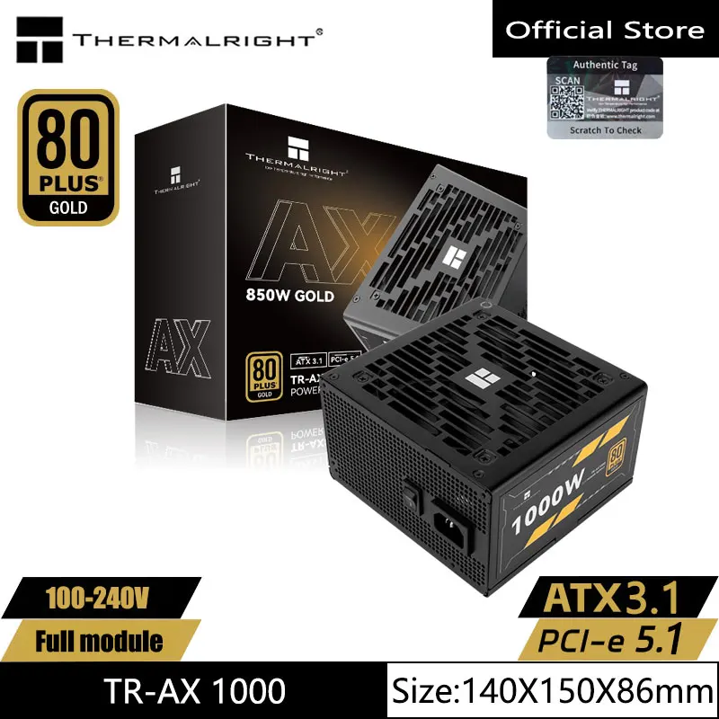 Thermalright TR-AX1000 fully modular gold medal chassis power supply，100-240V full voltage/ATX3.1/PCle 5.1/China plug standard