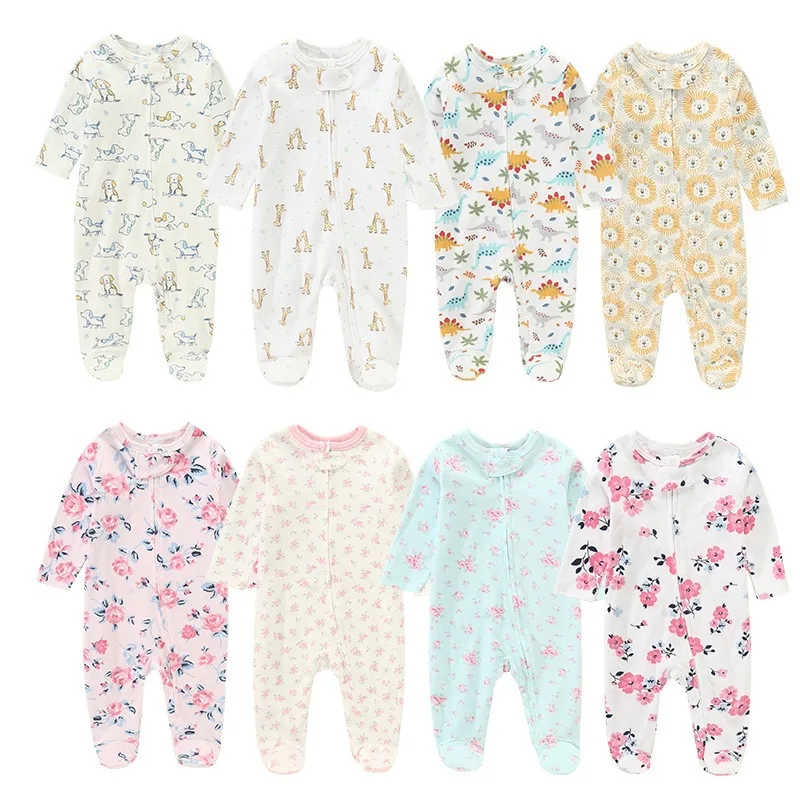 Baby spring and autumn long-sleeved onesie, baby front zipper fart coat boys and girls newborn climbing suit with feet