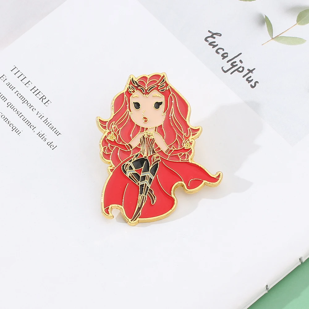 

Эмалированная булавка Marvel Scarlet Witch, красные броши с изображением супергероя для женщин, значки на лацканах, ювелирный аксессуар для друзей, подарок