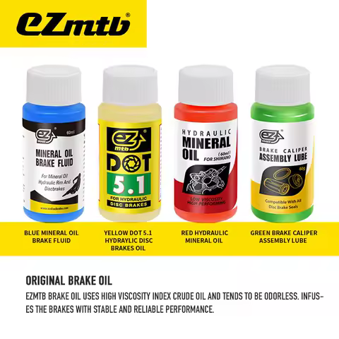 EZmtb Bicycle Brake Oil - Mineral Hydraulic Disc Brake Fluid DOT 4/5.1 (Brake Fluid + Piston Lubricant) for Bike Maintenance