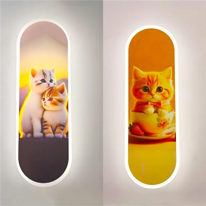 

Creative Minimalist Wall Lamps Nordic New Designer Children's Room Acrylic Cartoon Cat Wall Lamp Modern Living Room Decor Lights