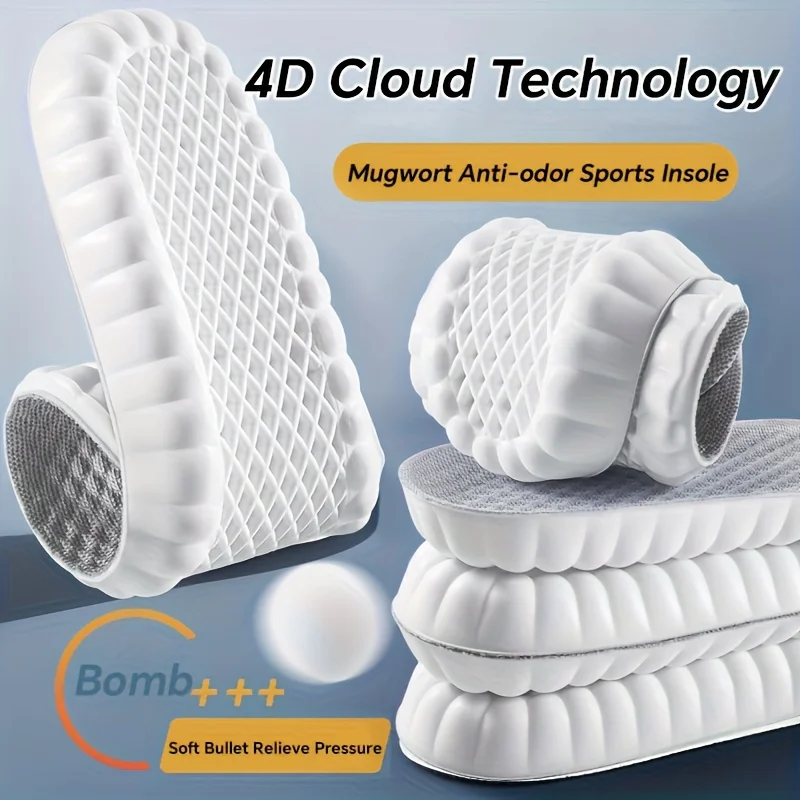 

2 пары 4D спортивных стельок из ТПУ, осенние удобные, мягкие, дышащие, высокоэластичные и амортизирующие латексные стельки для мужчин и женщин