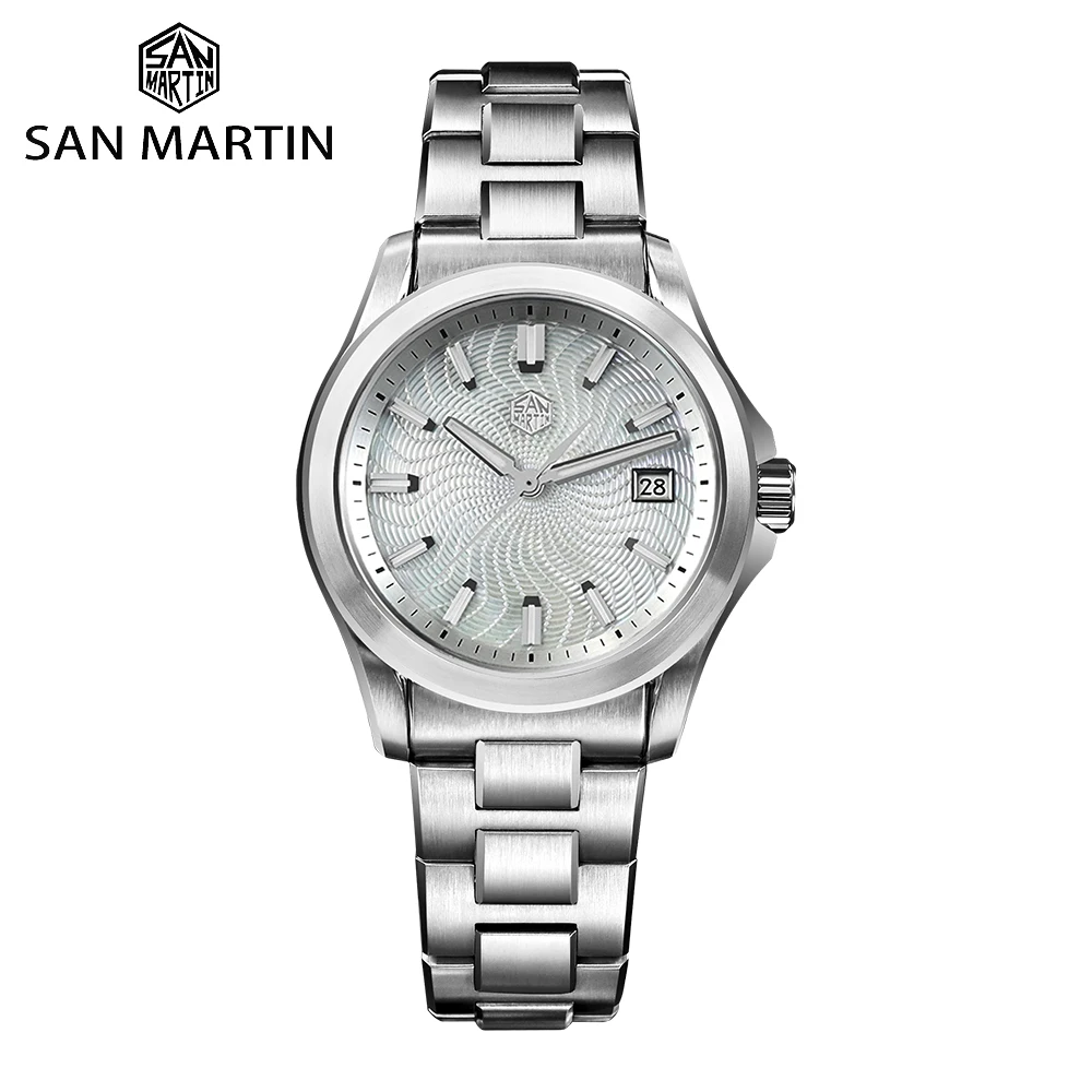 San Martin Watch 39mm Luxury Dress Miyota 9015 Automatic Mechanical Watches for Men With Mop Guilloche 100m Waterproof SN0150