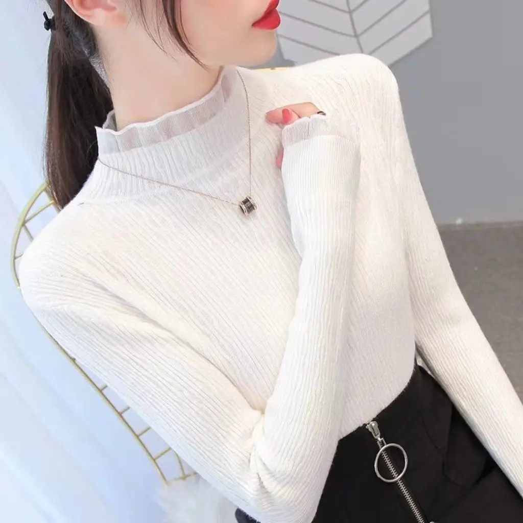 

Korean-Style Women's Long-Sleeved Pullover Sweater Collar All-Match Spring Autumn Winter Top Lazy Fashion Trend