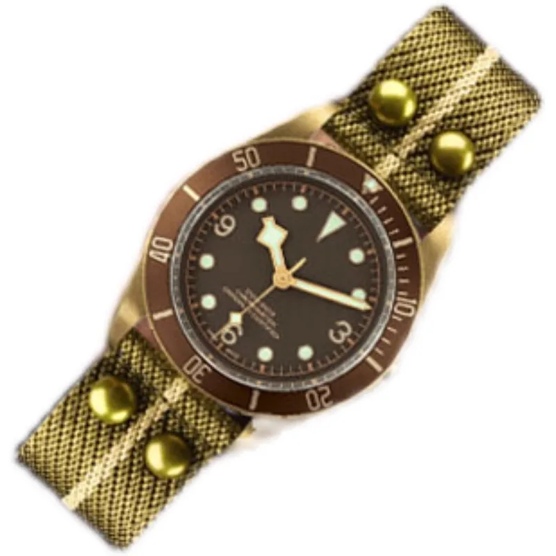 Retro With Rivets Nylon Watch Strap for Tudor Bronze Copper Flower 1958 Black Shield Hamilton Black Gold Watchband 22mm