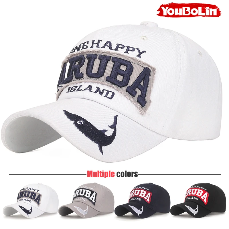 

Black Aruba Island Baseball Cap with Shark Embroidery – Casual & Stylish Sun Hat