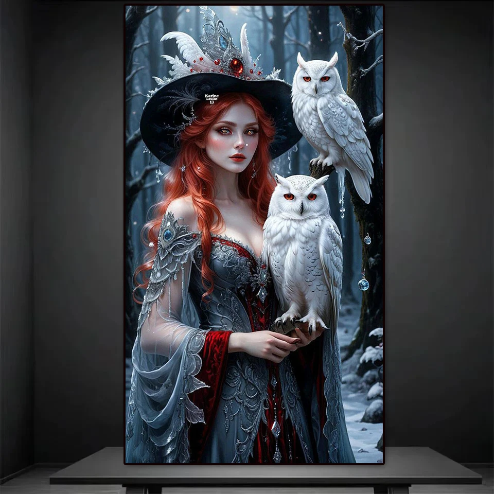 

Алмазная вышивка Сова Животное Картина Женщина Новое поступление Девушка Полный квадратный круглый портрет Мозаика Зимний лес 2026 Настенный декор