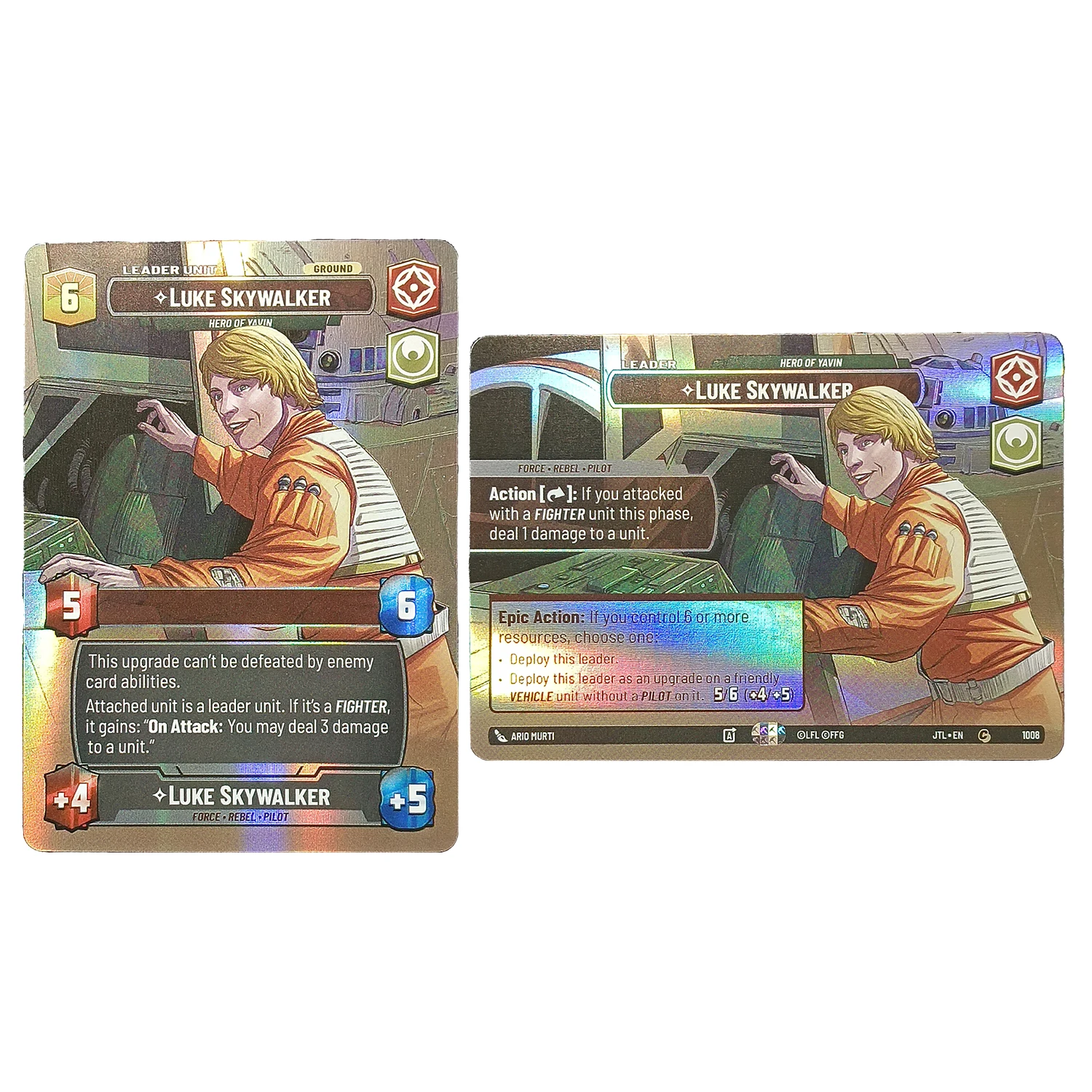 Cartes de la série StarWars Jump to Lightspeed, cartes SHOWCASE, cartes Luke Skywalker/Darth Vader/Han Solo/Poe Dameron (JTL)