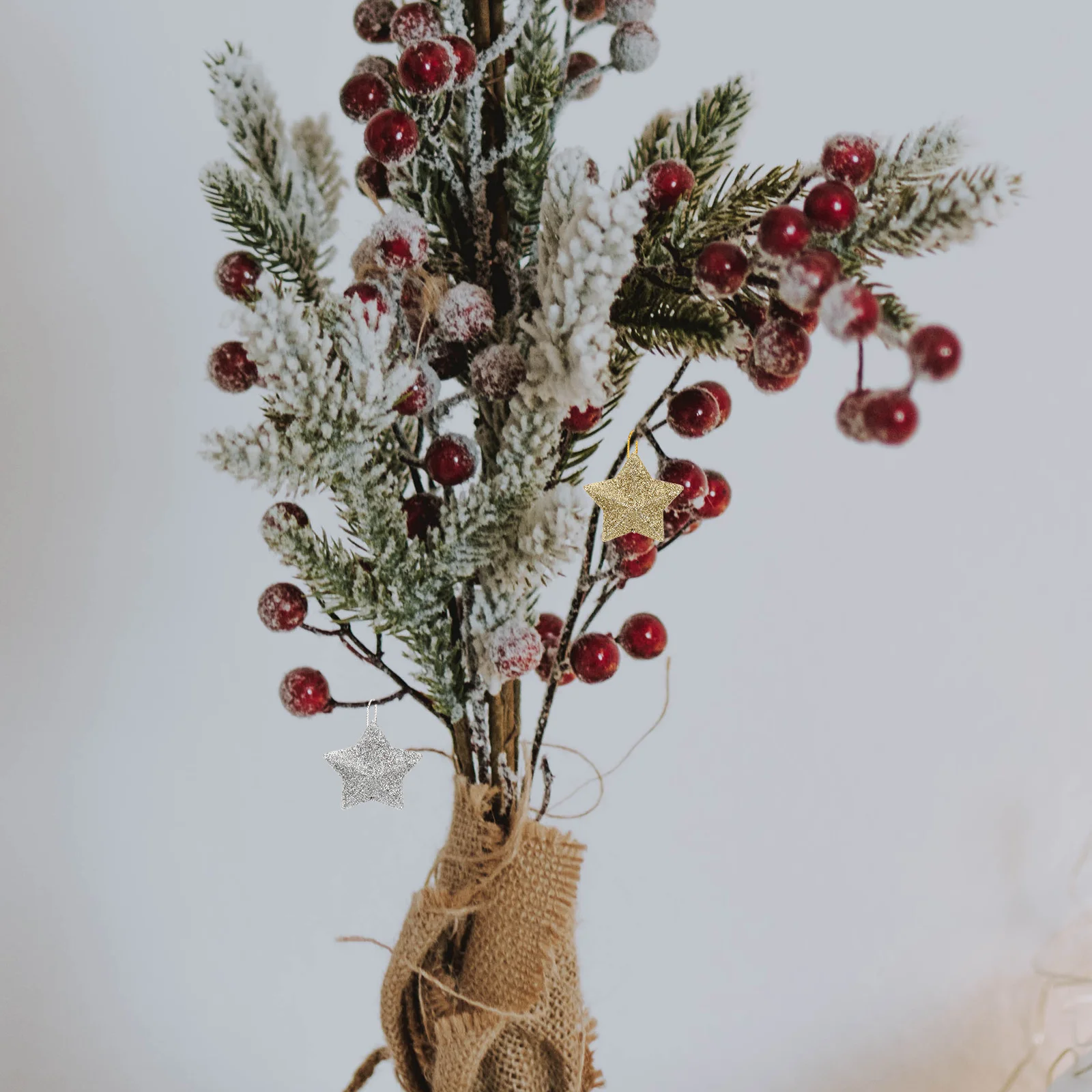 

60Pcs Christmas Star Hanging Ornaments Glitter Five-Pointed Star Gold Silver Xmas Tree Decorations Party Scene Layout Decor