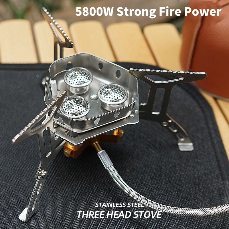 Outdoor Camping Stove Strong Firepower Three Head Gas Stove Windproof Tourist Gas Burner Portable Hiking Picnic Supplies