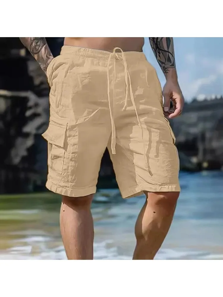 

Стильные мужские повседневные шорты-карго цвета хаки с регулируемым шнурком, идеально подходящие для жарких летних дней