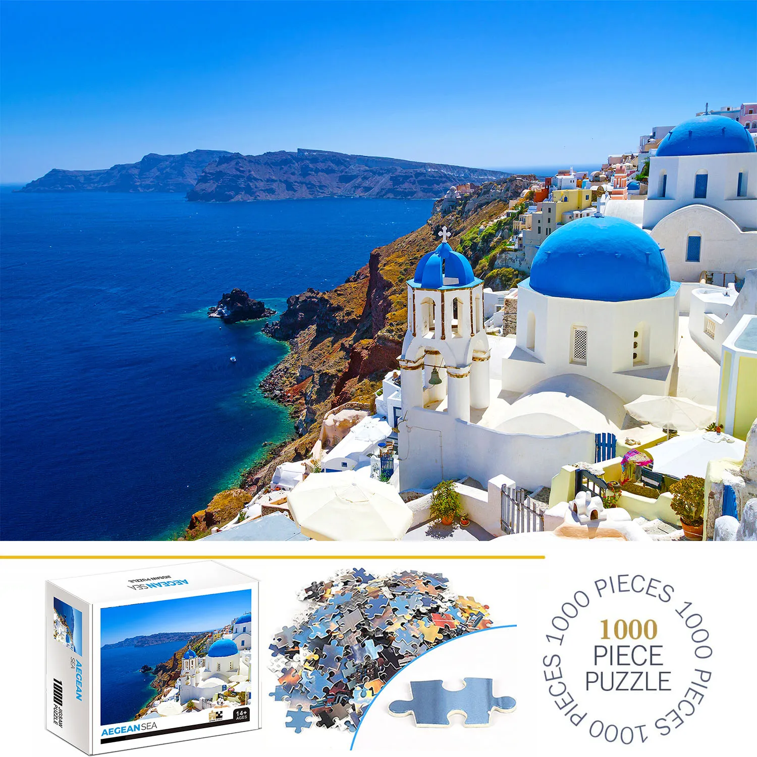 1000 Pieces Aegean Sea Jigsaw Puzzle Home Decor Adults Puzzle Games Family Fun Floor Puzzles Educational Toys for Kids