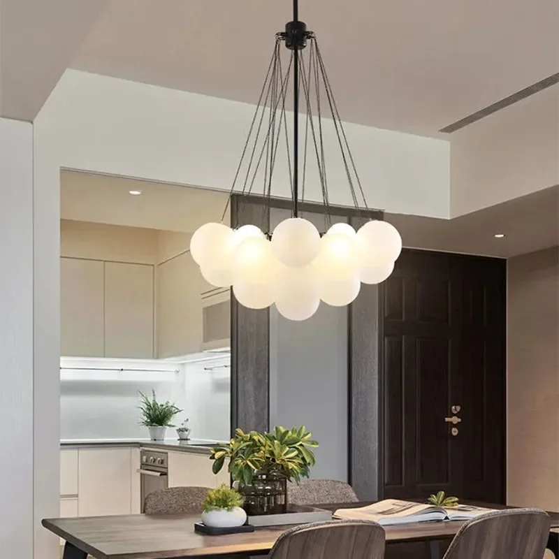 Modern Creative American Chandelier Nordic Designer Living Room LED Hanging Light Glass Ball Restaurant Iron Bubble Pendant Lamp