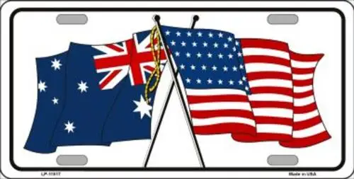 Australia Crossed US Flag License Plate Metal Tin Sign Plaque Art Wall Decor