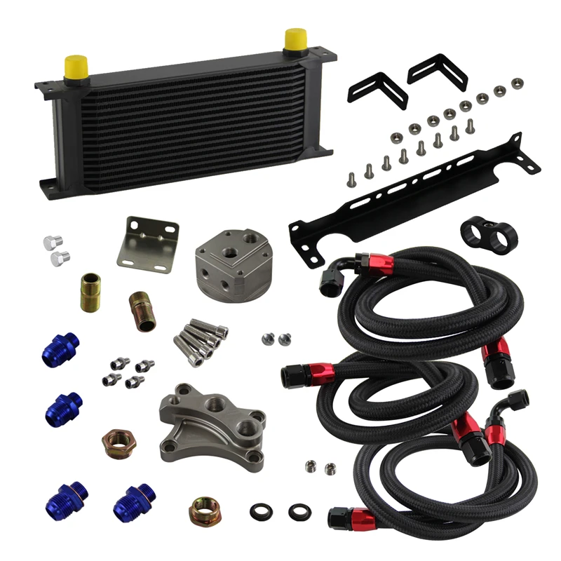 16 Row Oil Cooler and Oil Filter Relocation Kit Fits for Nissan 200SX 94-98 180SX S13 89-98 200SX S15 02-02 SR20DET