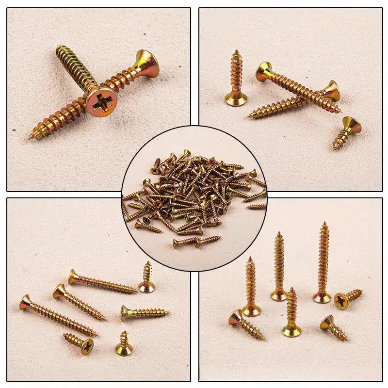 520Pcs/box M3.5 Countersunk Head Color Galvanized Self-Tapping Screws Kit  Set For Woodworking Industrial Home Decoration