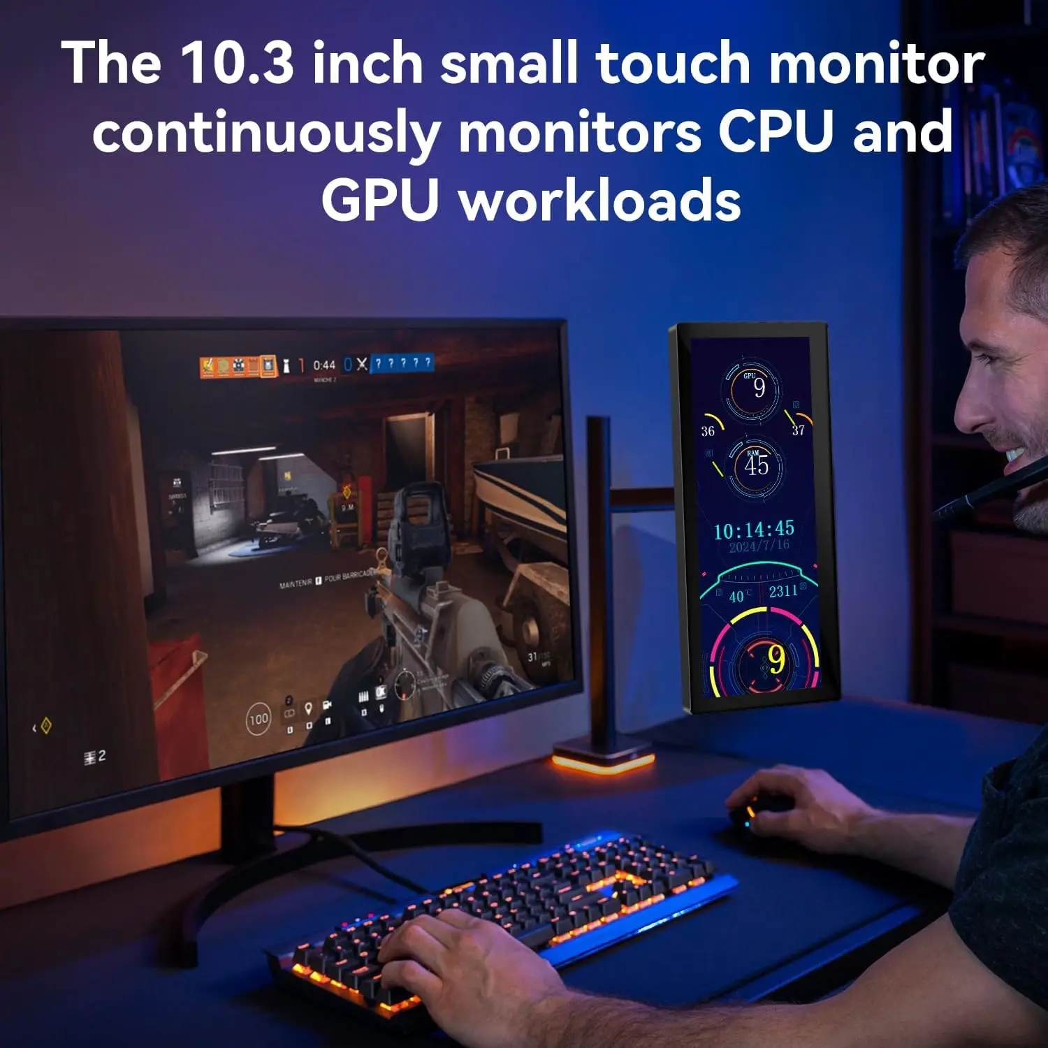 10.3인치 소형 터치스크린 모니터, 1920 x 720 IPS 미니 터치 디스플레이, HDMI USBC, 컴퓨터 AIDA64 GPU CPU RAM 모니터링용