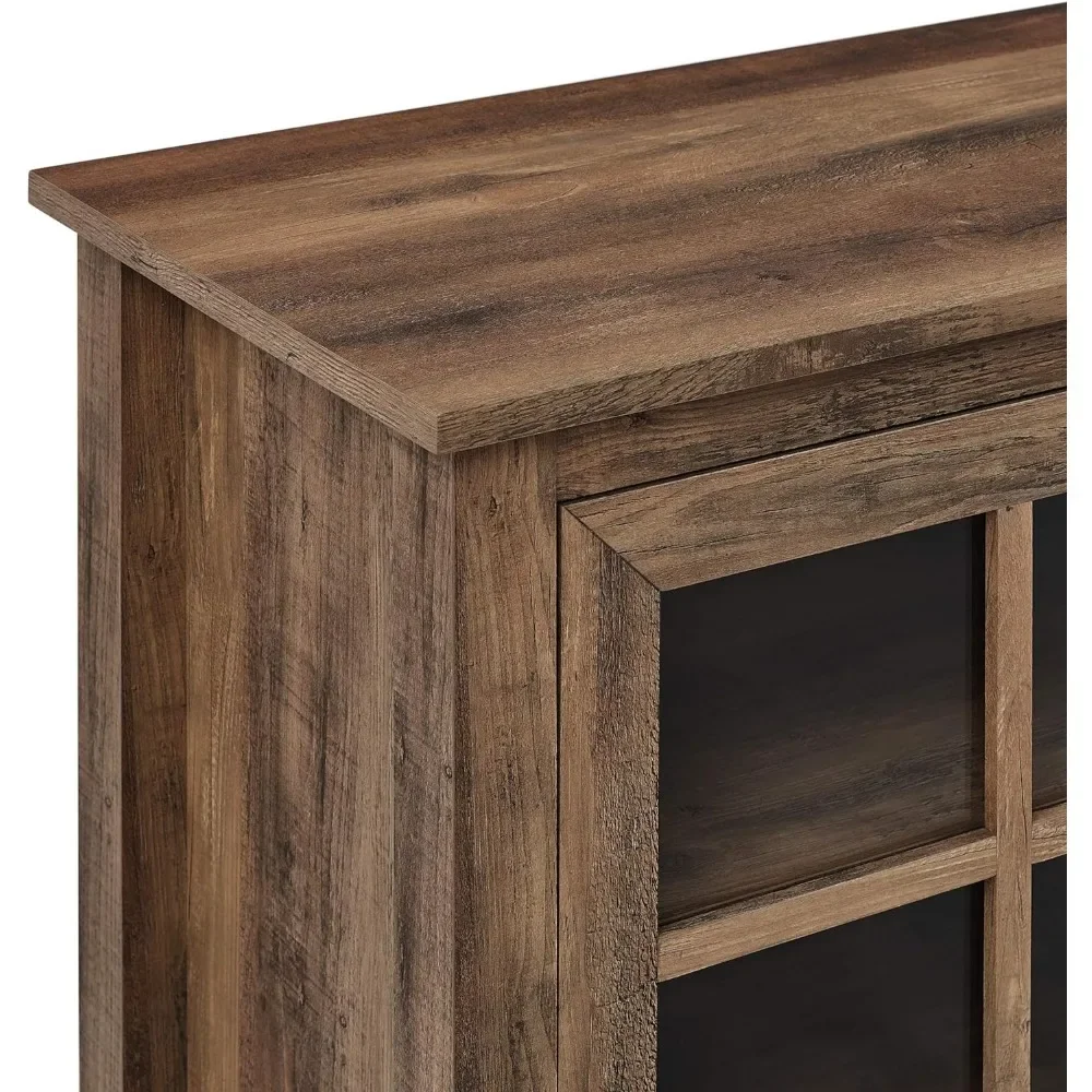 Clássico 2 porta de vidro TV Stand, carvalho rústico Stands, até 80 polegadas, 70 polegadas