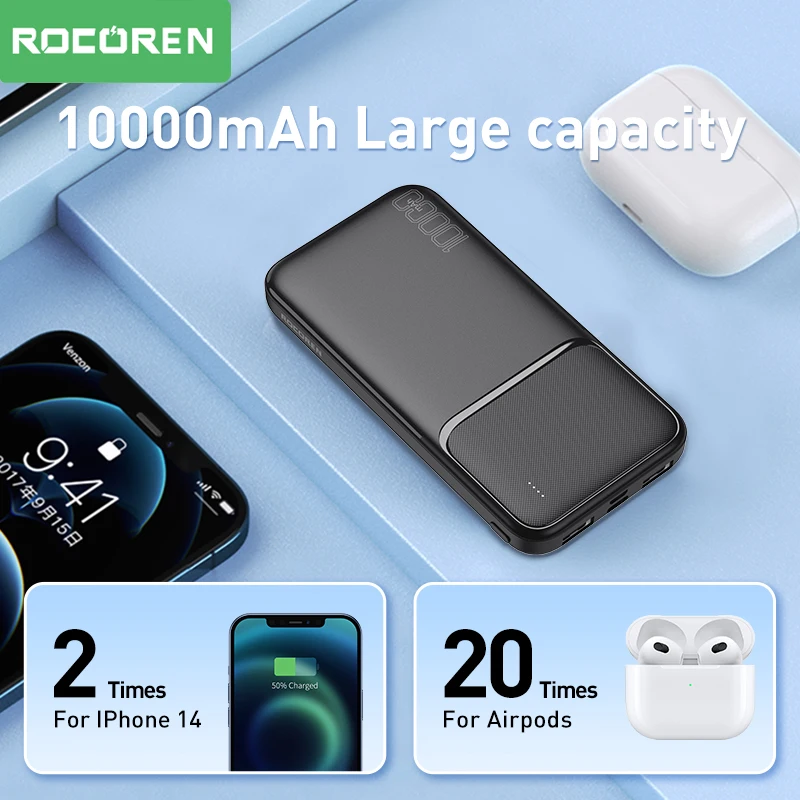 Rocoren-Banque d\'alimentation à charge rapide, chargeur portable, batterie externe, 10000 mAh, 10000 mAh, iPhone, Xiaomi Mi 13, POCO