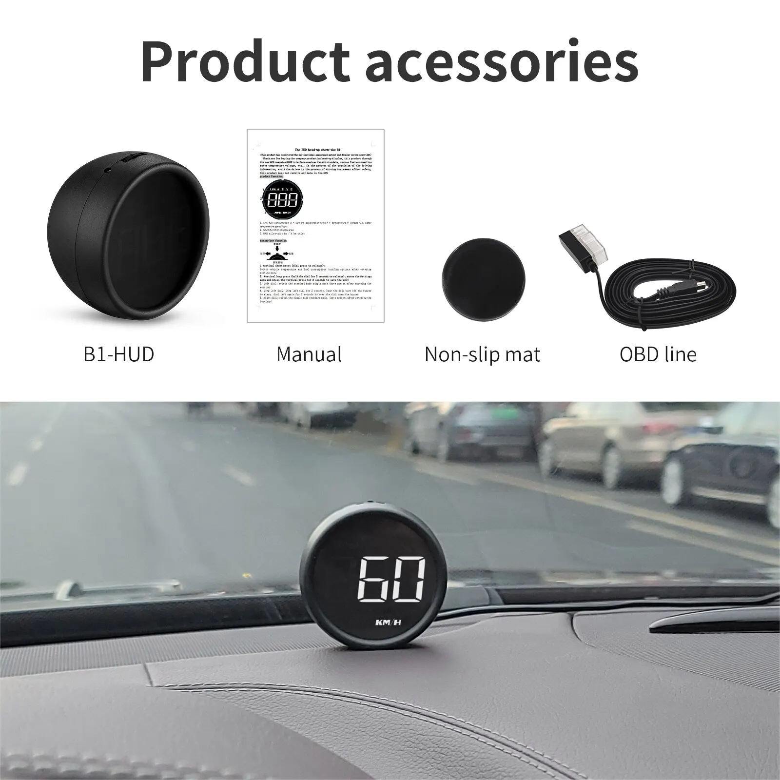 AD B1 Head Up Display OBD2 HUD Speedometer Car Projector Alarm EOBD Auto Fuel Consumption Volt Meter Water Temperature Gauge