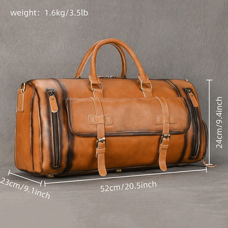 Imagem -02 - Luufan-bolsa de Viagem de Couro Genuíno com Bolso de Sapatos para Homens Duffel Bolsa Real Vegetal Tote Retro Tote de Grande Capacidade