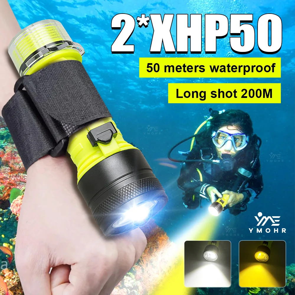 Professional Diving Flashlight IPX8 Waterproof Rechargeable LED Flashlight Diving Light Underwater Lantern Cave Dive Submersible