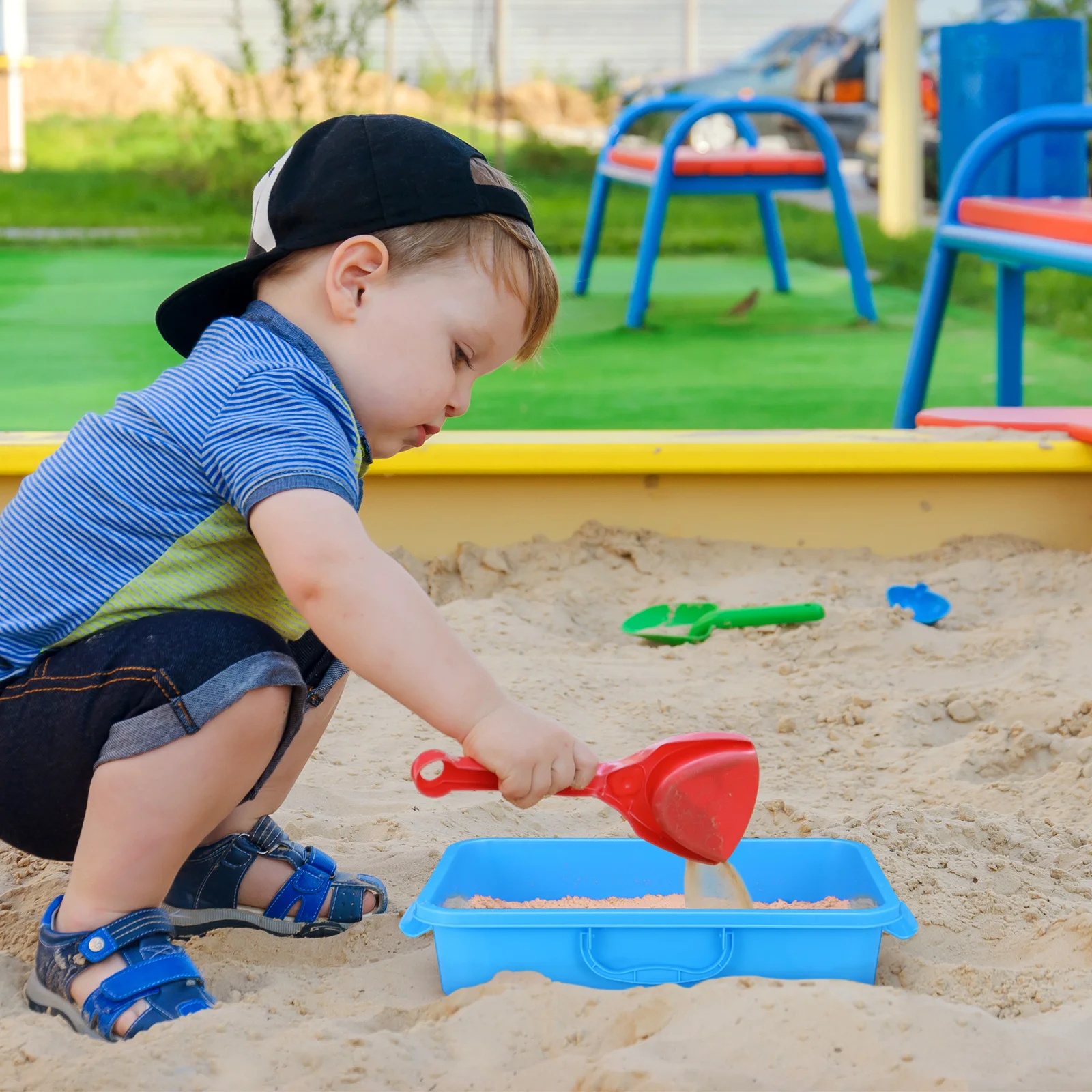 صينية رمل محمولة باليد مع صندوق تخزين، صينية رمل محمولة متعددة الوظائف من مادة ABS متينة #2