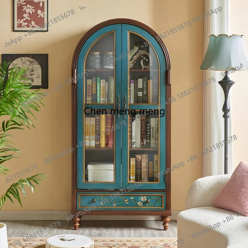 

American bookcase, solid wood glass door, display bookshelf, sideboard documents, two doors, painted vintage R