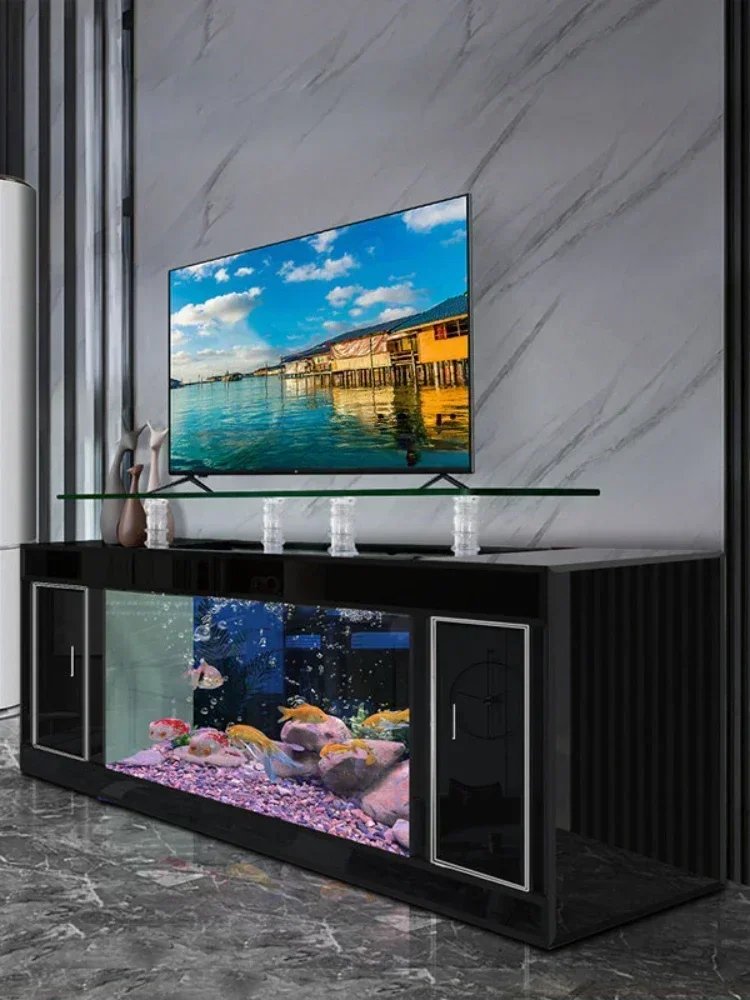 TV Cabinet Fish Tank Household Floor Large Ecological Landscaping Glass Change Water Fish Globe