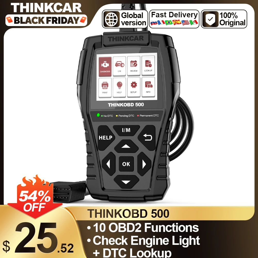 Thinkobd 500 Check Engine Code Reader with Lifetime Free Upgrade, Emission Test Scan Tool for Mechanics Car Diagnostic Scanner