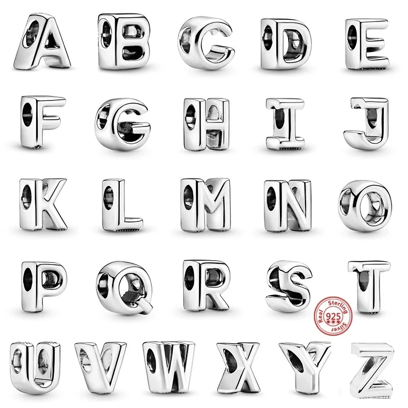 

Authentic 925 Sterling Silver Letter Alphabet A to Z 26 Beads Fit Original Pandora Charms Bracelet Women DIY Jewelry Accessories