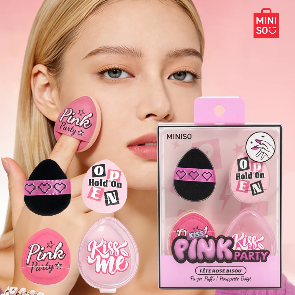 Paquete combinado de 3 esponjas de polvo para pulgar MINIISO Pink Party Series: viene con caja de almacenamiento para un almacenamiento portátil y fácil