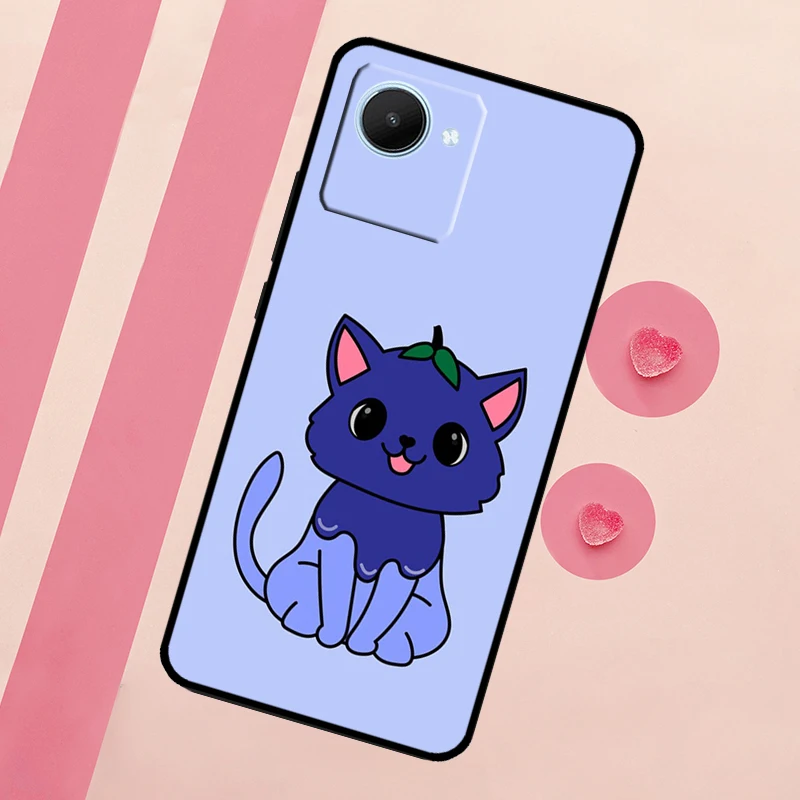 Cute Kawaii Blueberry Cat Case For Realme C53 C55 C35 C33 C31 C30 C25s C21Y C15 C11 GT Neo 5 3T 2T 9 10 11 Pro Plus