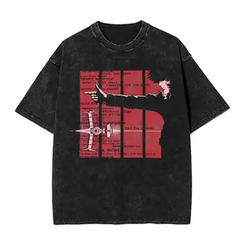 Cowboy Bebop Spike Spiege Manga T Shirt Vintage Washed Anime T-Shirts Oversized Short Sleeve Tee Shirt Men Women Cotton Clothes