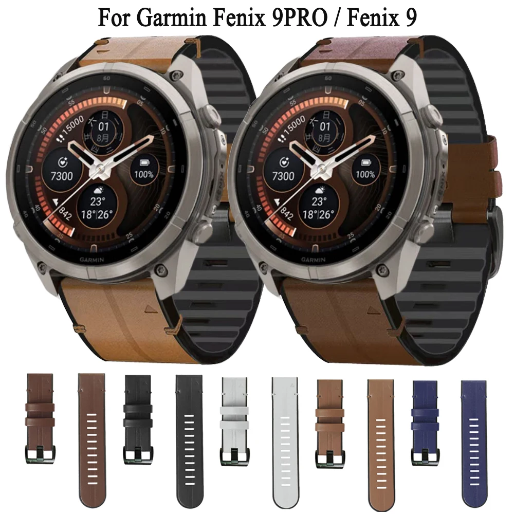 Premium-Luxus-Leder- und Silikonarmband für Garmin Fenix 9Pro 47mm 51mm 9 8 E 7 7X Pro 6X Plus QuickFit 22/26mm Uhrenarmband