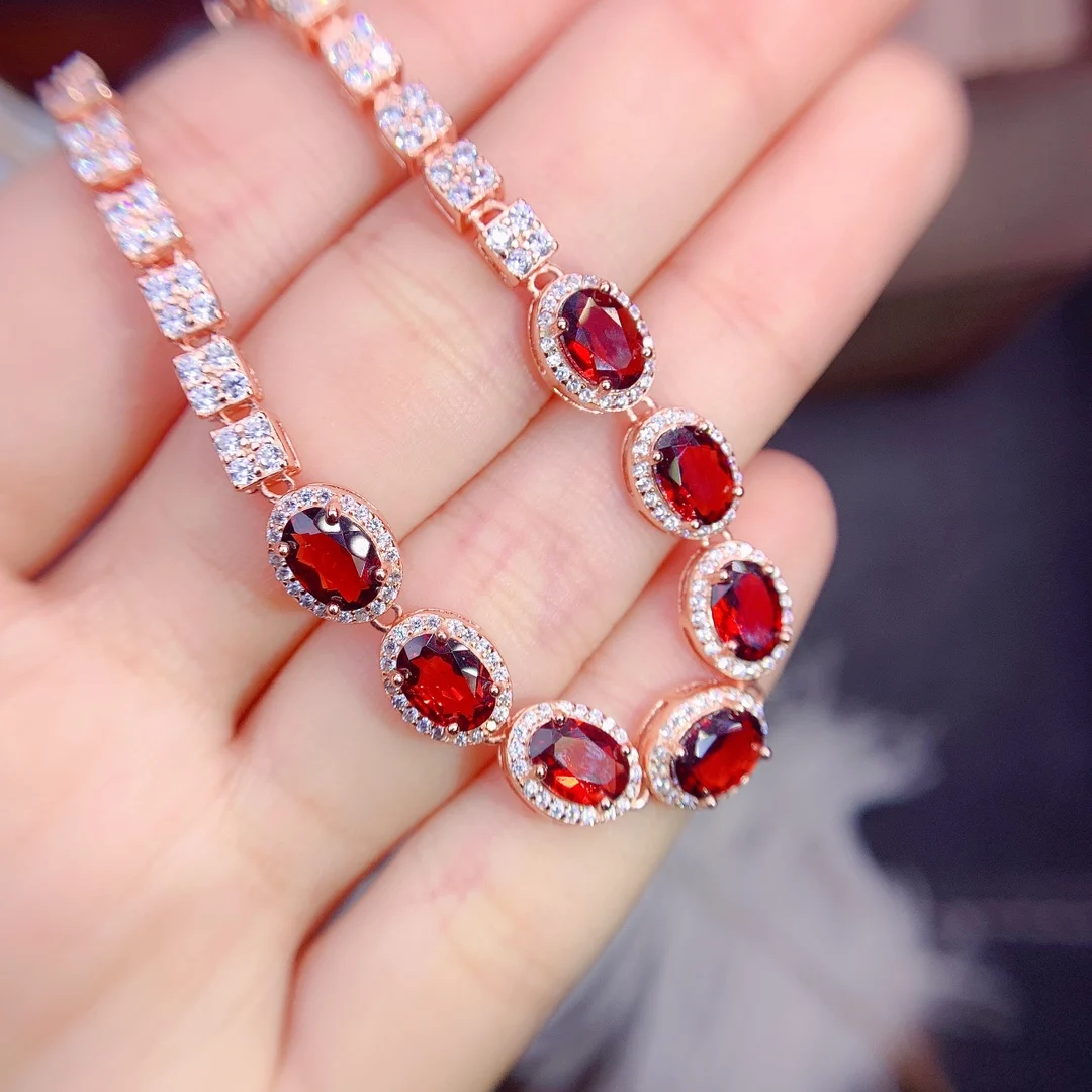 

925 Sterling Silver Pure Natural garnet simple exquisite fashion women's bracelet exquisite luxury wedding jewelry free mailing