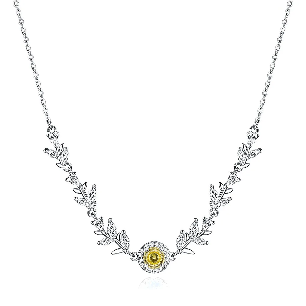 

New 925 sterling silver wheat ear necklace women's light luxury niche design yellow diamond pendant collarbone chain