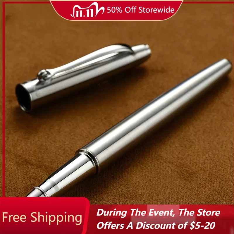 

Hero 10K All-Steel Fountain Pen Gold Gold/Silver Blade F 0.5mm Hooded Nib Ink Pen Luxury Writing Stationery School Supplies