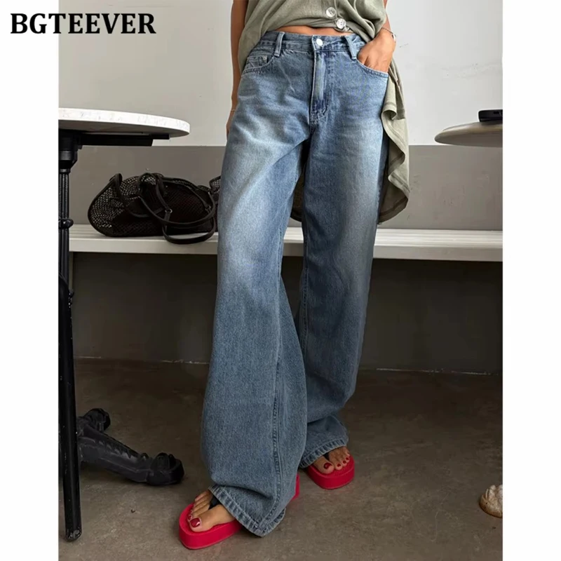 

BGTEEVER стильные свободные прямые джинсовые брюки для женщин, широкие джинсы с высокой талией, женские брюки